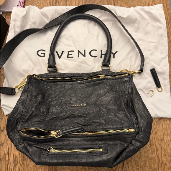 Givenchy Handbags - Givenchy Pandora Black Leather Shoulder Bag with Gold Accents
